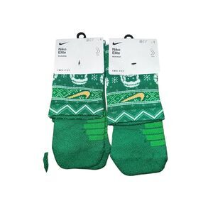 2 Nike ELITE Crew Basketball Socks CHRISTMAS green dri fit santa holidays W6-10
